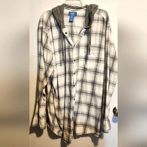 Men's White and Gray Plaid Hoodie